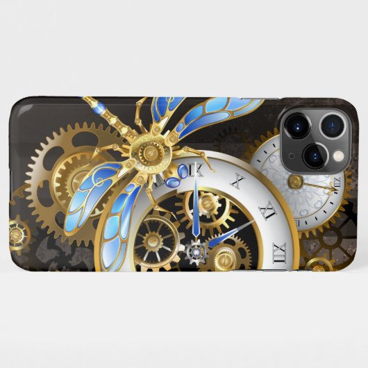 Steampunkuhr mit mechanischer Libelle iPhone Hülle (Rückseite (Horizontal))