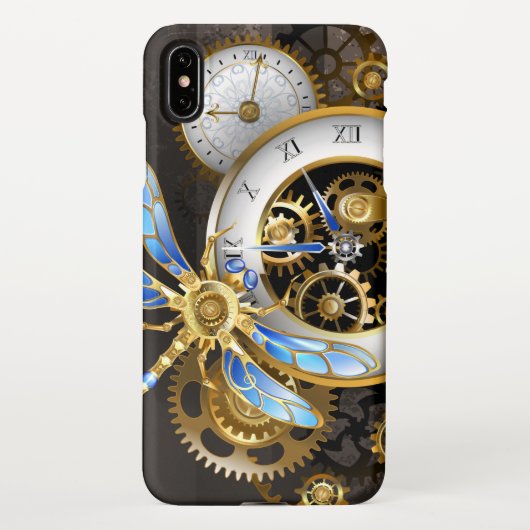 Steampunkuhr mit mechanischer Libelle iPhone Hülle (Rückseite)