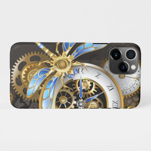 Steampunkuhr mit mechanischer Libelle iPhone Hülle (Rückseite (Horizontal))