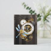Steampunkuhr mit mechanischer Libelle Karte (Stehend Vorderseite)