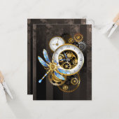 Steampunkuhr mit mechanischer Libelle Karte (Vorderseite/Rückseite Beispiel)