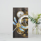 Steampunkuhr mit mechanischer Libelle Karte (Stehend Vorderseite)