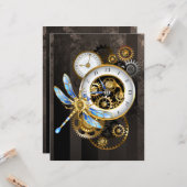 Steampunkuhr mit mechanischer Libelle Karte (Vorderseite/Rückseite Beispiel)