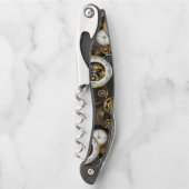 Steampunkuhr mit mechanischer Libelle Kellnermesser (Vorderseite)