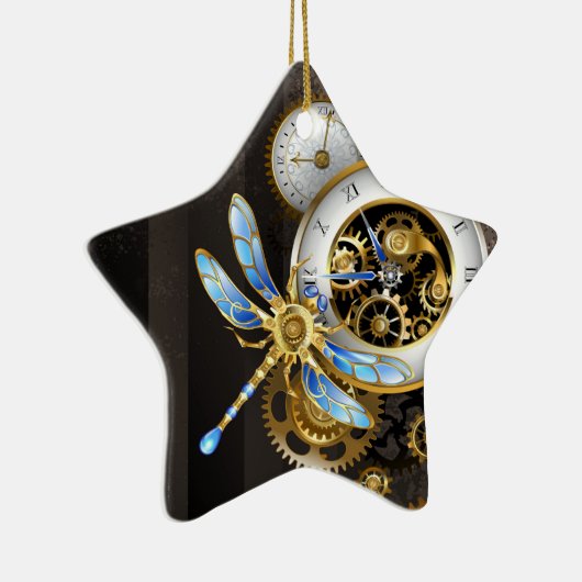 Steampunkuhr mit mechanischer Libelle Keramik Ornament (Rechts)