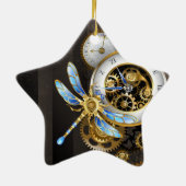 Steampunkuhr mit mechanischer Libelle Keramik Ornament (Hinten)