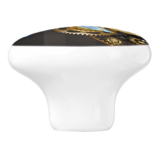 Steampunkuhr mit mechanischer Libelle Keramikknauf (Seitenansicht)