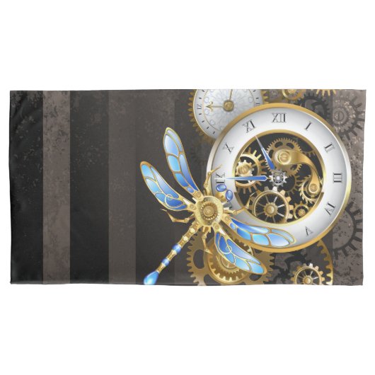 Steampunkuhr mit mechanischer Libelle Kissenbezug (Vorderseite-Links)
