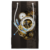 Steampunkuhr mit mechanischer Libelle Kleine Geschenktüte (Vorderseite)
