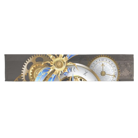 Steampunkuhr mit mechanischer Libelle Kurzer Tischläufer (Horizontal)