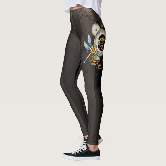Steampunkuhr mit mechanischer Libelle Leggings (Links)