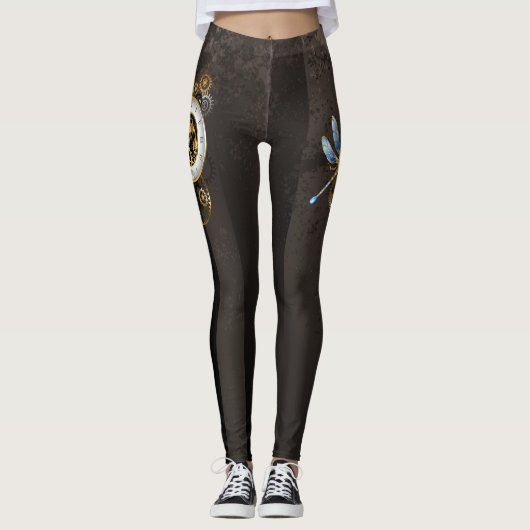 Steampunkuhr mit mechanischer Libelle Leggings (Vorderseite)