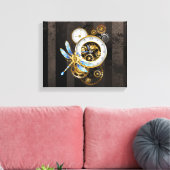 Steampunkuhr mit mechanischer Libelle Leinwanddruck (Insitu (Wohnzimmer))