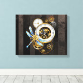 Steampunkuhr mit mechanischer Libelle Leinwanddruck (Insitu (Holzboden))