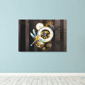 Steampunkuhr mit mechanischer Libelle Leinwanddruck (Insitu (Holzboden))