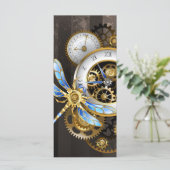 Steampunkuhr mit mechanischer Libelle Menükarte (Stehend Vorderseite)