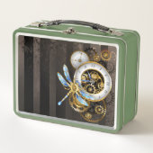 Steampunkuhr mit mechanischer Libelle Metall Brotdose (Vorderseite)