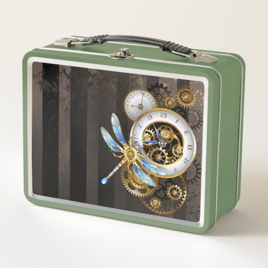 Steampunkuhr mit mechanischer Libelle Metall Brotdose (Vorderseite)