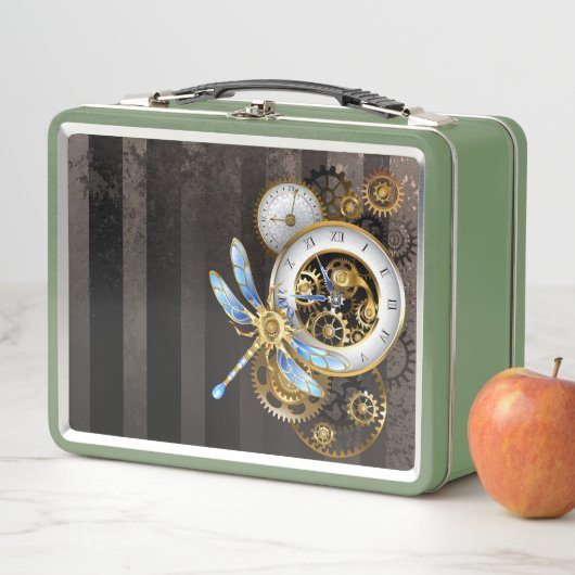 Steampunkuhr mit mechanischer Libelle Metall Brotdose (Beispiel)