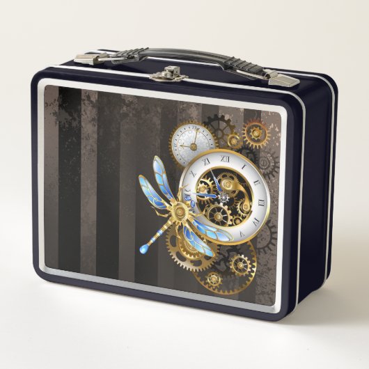 Steampunkuhr mit mechanischer Libelle Metall Brotdose (Vorderseite)