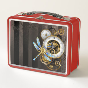 Steampunkuhr mit mechanischer Libelle Metall Brotdose