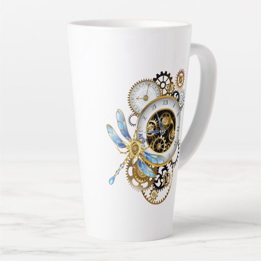 Steampunkuhr mit mechanischer Libelle Milchtasse (Rechte Ecke)