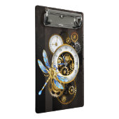 Steampunkuhr mit mechanischer Libelle Mini Klemmbrett (Schrägansicht)
