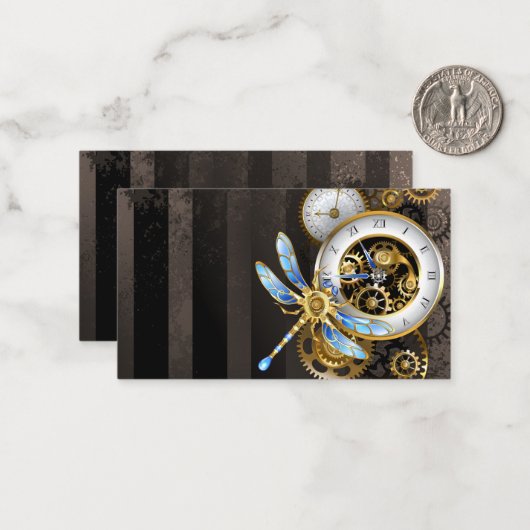 Steampunkuhr mit mechanischer Libelle Mitteilungskarte (Vorderseite/Rückseite Beispiel)