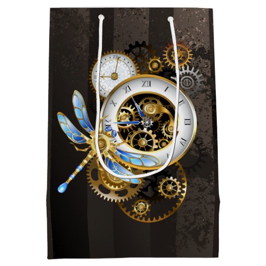 Steampunkuhr mit mechanischer Libelle Mittlere Geschenktüte (Rückseite)