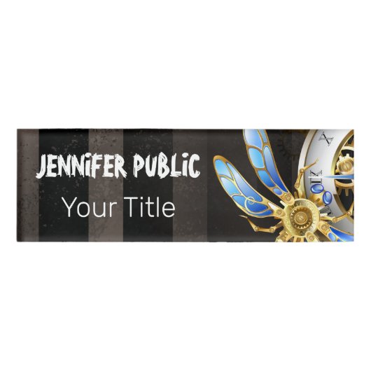 Steampunkuhr mit mechanischer Libelle Namenschild (Vorderseite)