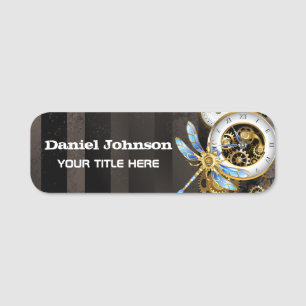 Steampunkuhr mit mechanischer Libelle Namensschild