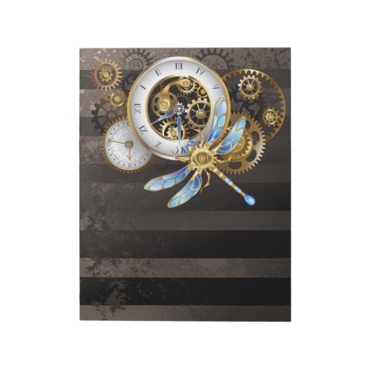 Steampunkuhr mit mechanischer Libelle Notizblock (Rotiert)