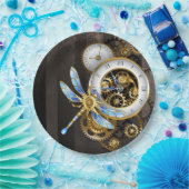 Steampunkuhr mit mechanischer Libelle Pappteller (Party)