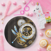 Steampunkuhr mit mechanischer Libelle Pappteller (Party)