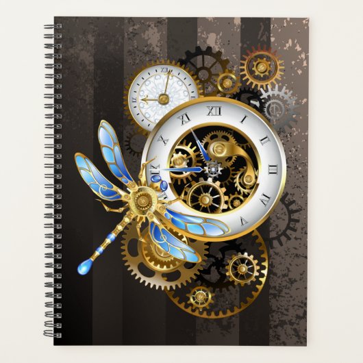 Steampunkuhr mit mechanischer Libelle Planer (Vorderseite)