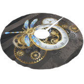 Steampunkuhr mit mechanischer Libelle Polyester Weihnachtsbaumdecke (Schrägansicht)