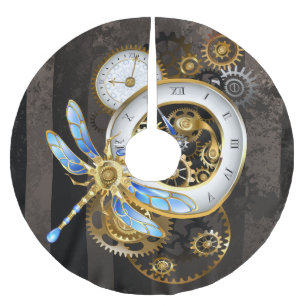 Steampunkuhr mit mechanischer Libelle Polyester Weihnachtsbaumdecke