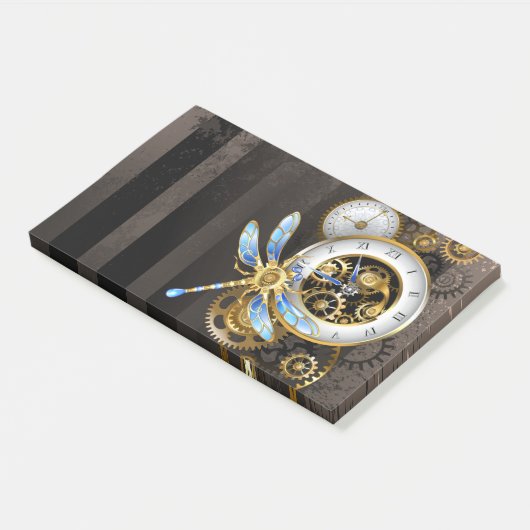 Steampunkuhr mit mechanischer Libelle Post-it Klebezettel (angewinkelt)