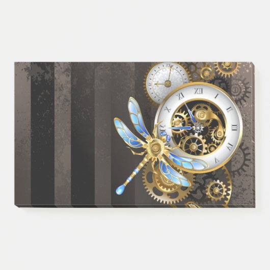 Steampunkuhr mit mechanischer Libelle Post-it Klebezettel (Vorderseite)