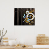 Steampunkuhr mit mechanischer Libelle Poster (Küche)