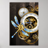 Steampunkuhr mit mechanischer Libelle Poster (Vorne)