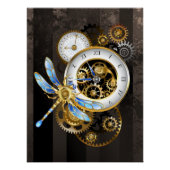 Steampunkuhr mit mechanischer Libelle Poster (Vorderseite)