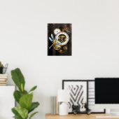 Steampunkuhr mit mechanischer Libelle Poster (Heimbüro)