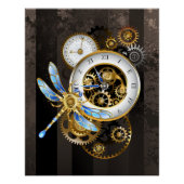 Steampunkuhr mit mechanischer Libelle Poster (Vorderseite)