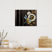 Steampunkuhr mit mechanischer Libelle Poster (Küche)