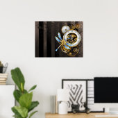 Steampunkuhr mit mechanischer Libelle Poster (Heimbüro)