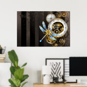 Steampunkuhr mit mechanischer Libelle Poster (Heimbüro)