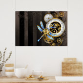 Steampunkuhr mit mechanischer Libelle Poster (Küche)