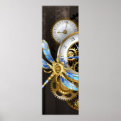 Steampunkuhr mit mechanischer Libelle Poster (Vorne)