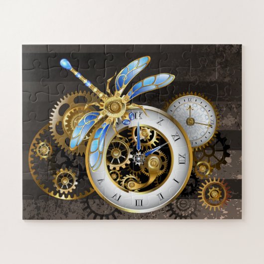 Steampunkuhr mit mechanischer Libelle Puzzle (Horizontal)